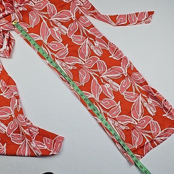 Sincerely Jules -184‎ Red Satin Tropical Floral Tie Belt Pleated Pants Medium - Picture 6 of 8
